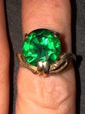 Estate Forest Green Real Gold Ribbon Cocktail Ring Sz7